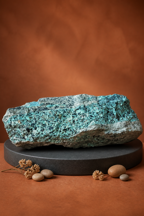 سنگ فیروزه پیریت با ابعاد موزه ای